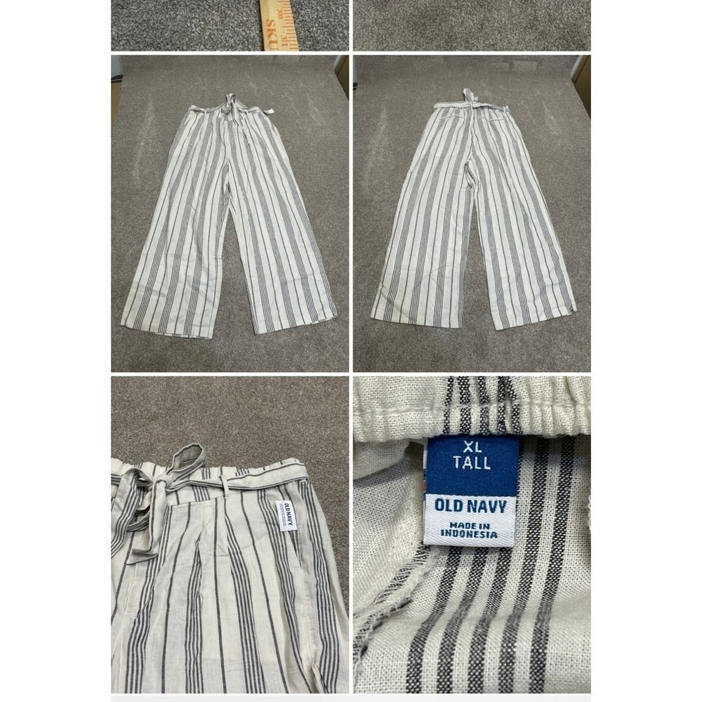 Old Navy women wide leg pin striped pants sz X-Large Tall beige/gray linen blend